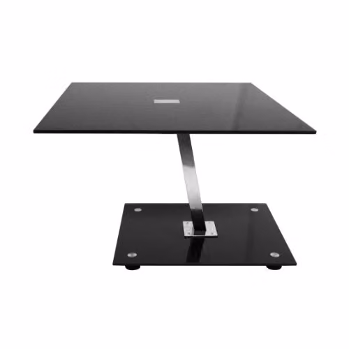 Orsina Modern Black Tempered Glass End Table with Silver Metal Frame, W/D/H: 42 x 65 x 65 cm