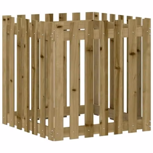 vidaXL Brown Impregnated Pine Wood Garden Planter with Fence Design, W/D/H: 70 x 70 x 70 cm – 1