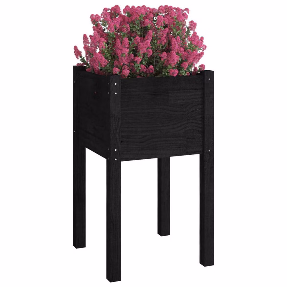 Berkfield Home Garden Planters, 2 Pack, Black Solid Pinewood, W/D/H: 40 x 40 x 70 cm – 3