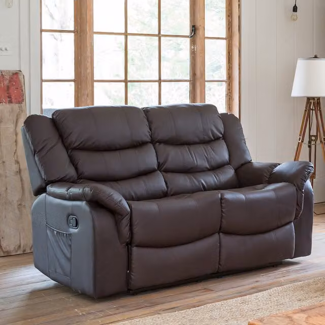 Artemis Home Almeira 2 Seat Manual Reclining Sofa in Brown Synthetic Leather, Width: 142 cm