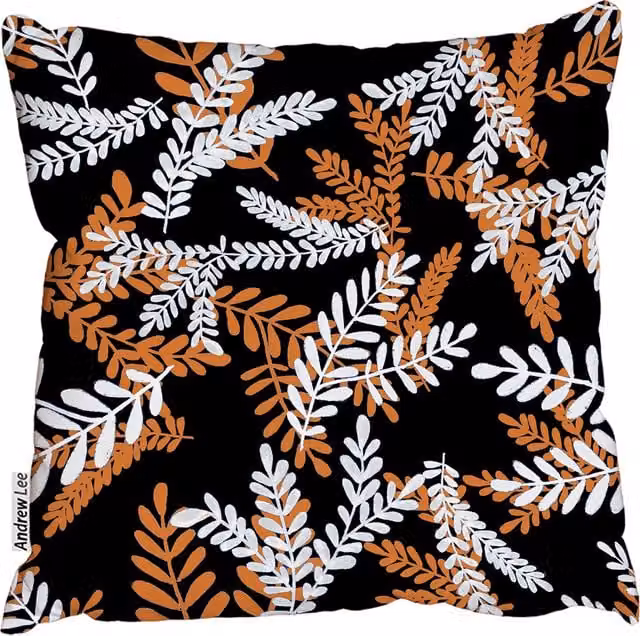 Andrew Lee Autumn Leaves Square Cushion, Orange and Black, 45 x 45 cm