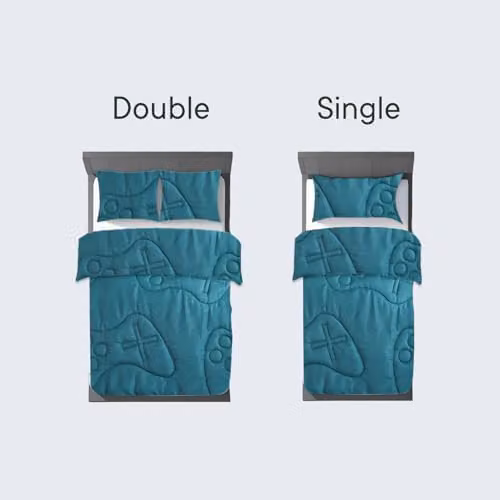 OHS Double Coverless Gaming Quilted Microfibre Duvet and Pillowcase Set, 7.5 Tog, Petrol Green, W/D/H: 200 x 200 cm – 3
