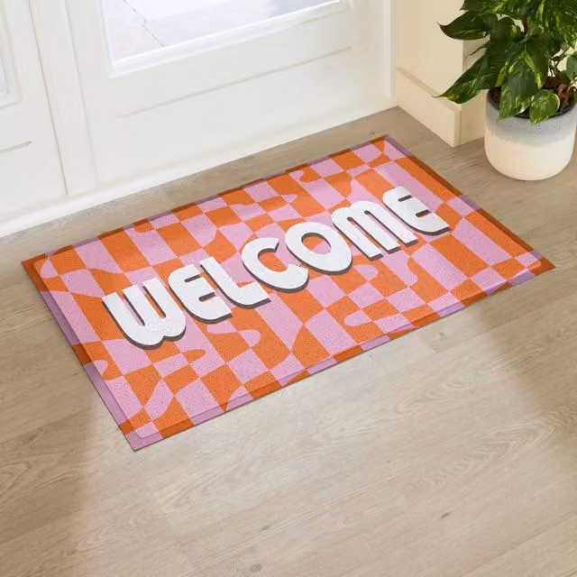 Artsy Mats Elizabeth Olwen Welcome Wavey Indoor/Outdoor Doormat, Pink, W: 90 cm, D: 60 cm