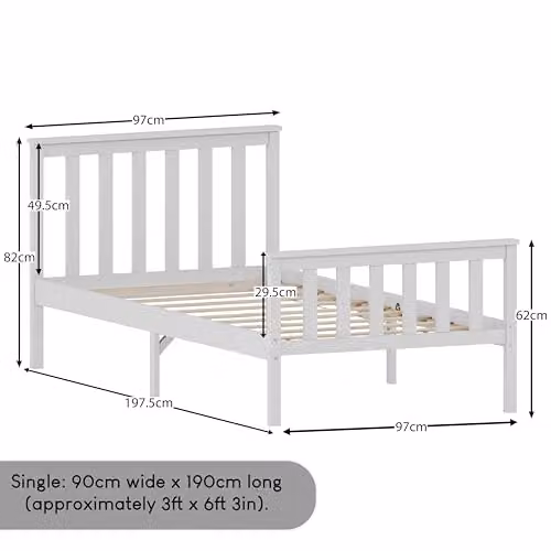 Vida Designs Milan Single Bed Frame in White Solid Pine Wood, H 82 x W 97 x D 196.5 cm – 3