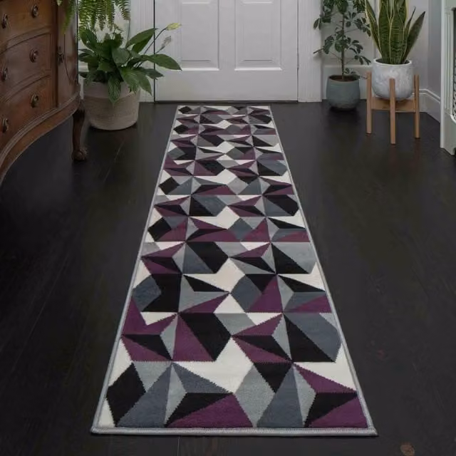 The Rug House Purple and Grey Diamond Geometric Modern Living Room Rug, W: 240 cm, D: 60 cm