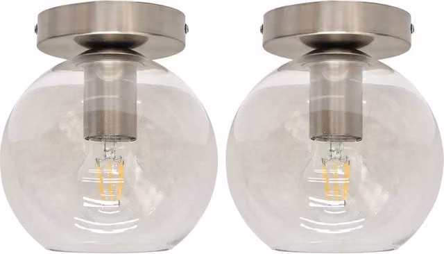 First Choice Lighting Barnum Set of 2 Glass Globe Ceiling Light Fittings in Silver and Transparent