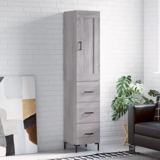 Berkfield Home Grey Sonoma Highboard in Engineered Wood, W/D/H: 34.5 x 34 x 180 cm