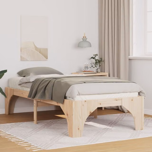 Berkfield Home Floor Bed Frame with Storage in Brown, Solid Pine Wood, W: 75 cm – 1
