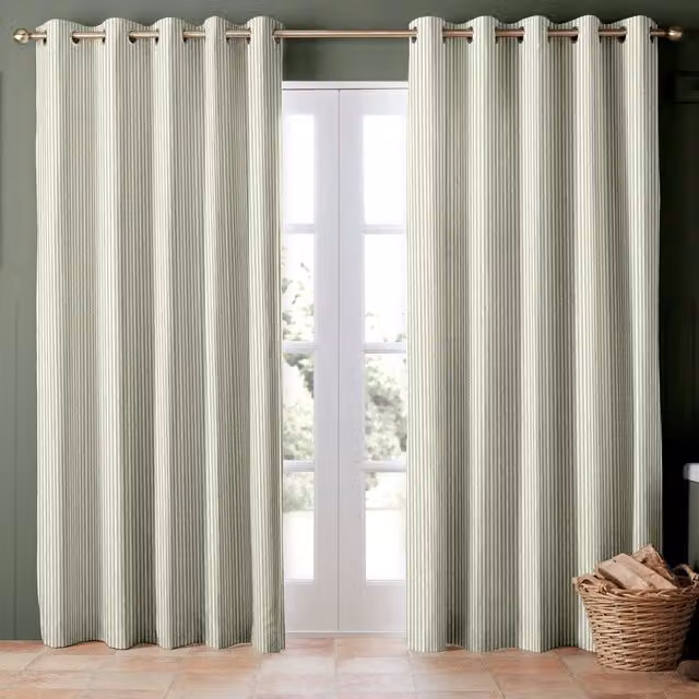 Emily Bond Oscar Stripe Made to Measure Blackout Cotton Fabric Panel Curtain in Green