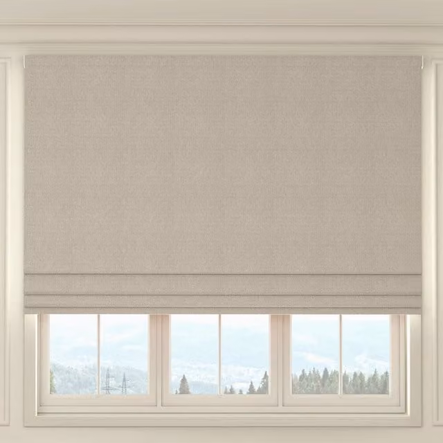 House Llewelyn-Bowen Made To Measure Oak Leaf Roman Blind in Chalk and Beige Blackout Floral Textile