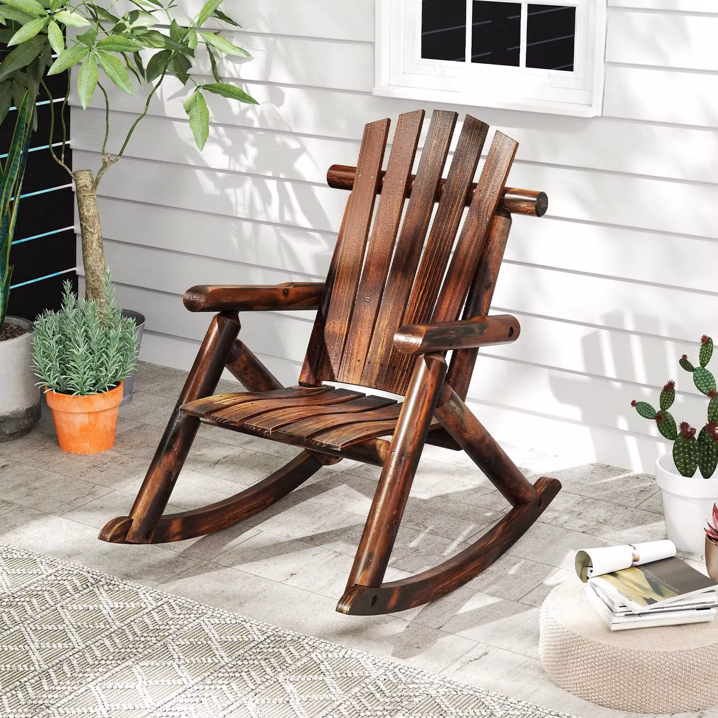 Costway Outdoor Adirondack Rocking Chair for Adults in Brown Solid Wood – 3