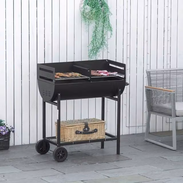 Outsunny Charcoal BBQ Trolley Grill in Black