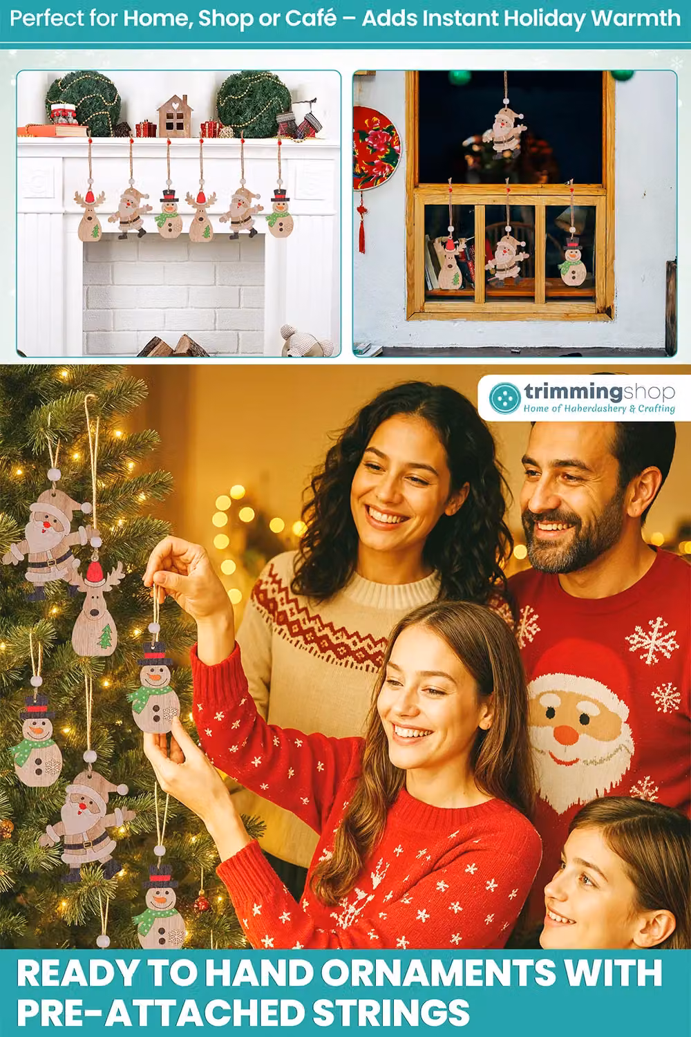 Neel Blue Pack of 9 Beige Scandinavian Wooden Christmas Tree Ornaments featuring Santa, Reindeer and Snowman Figures – 6