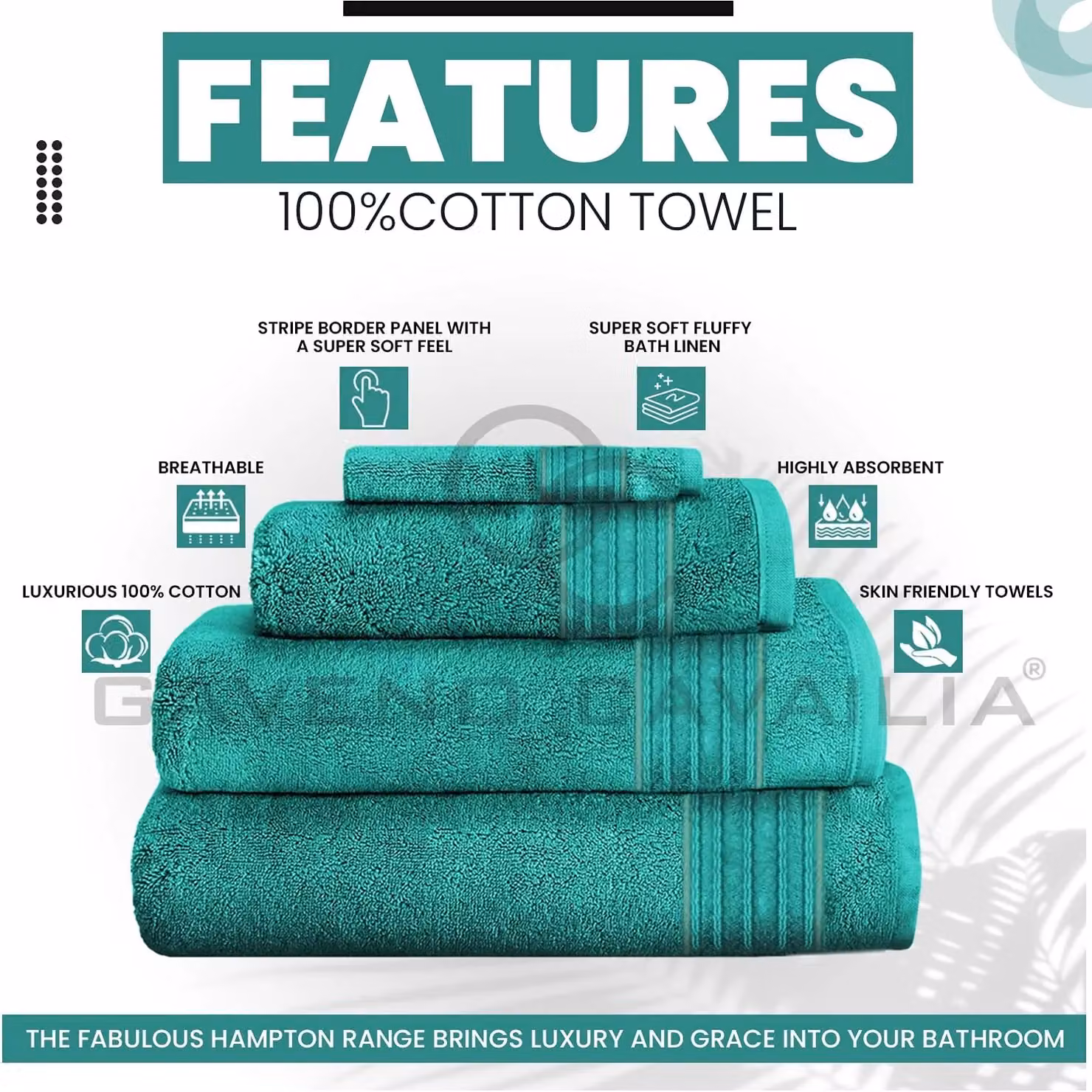 Gaveno Cavailia 4 Pack Hampton Cotton Bath Sheets in Aqua Turquoise – 2