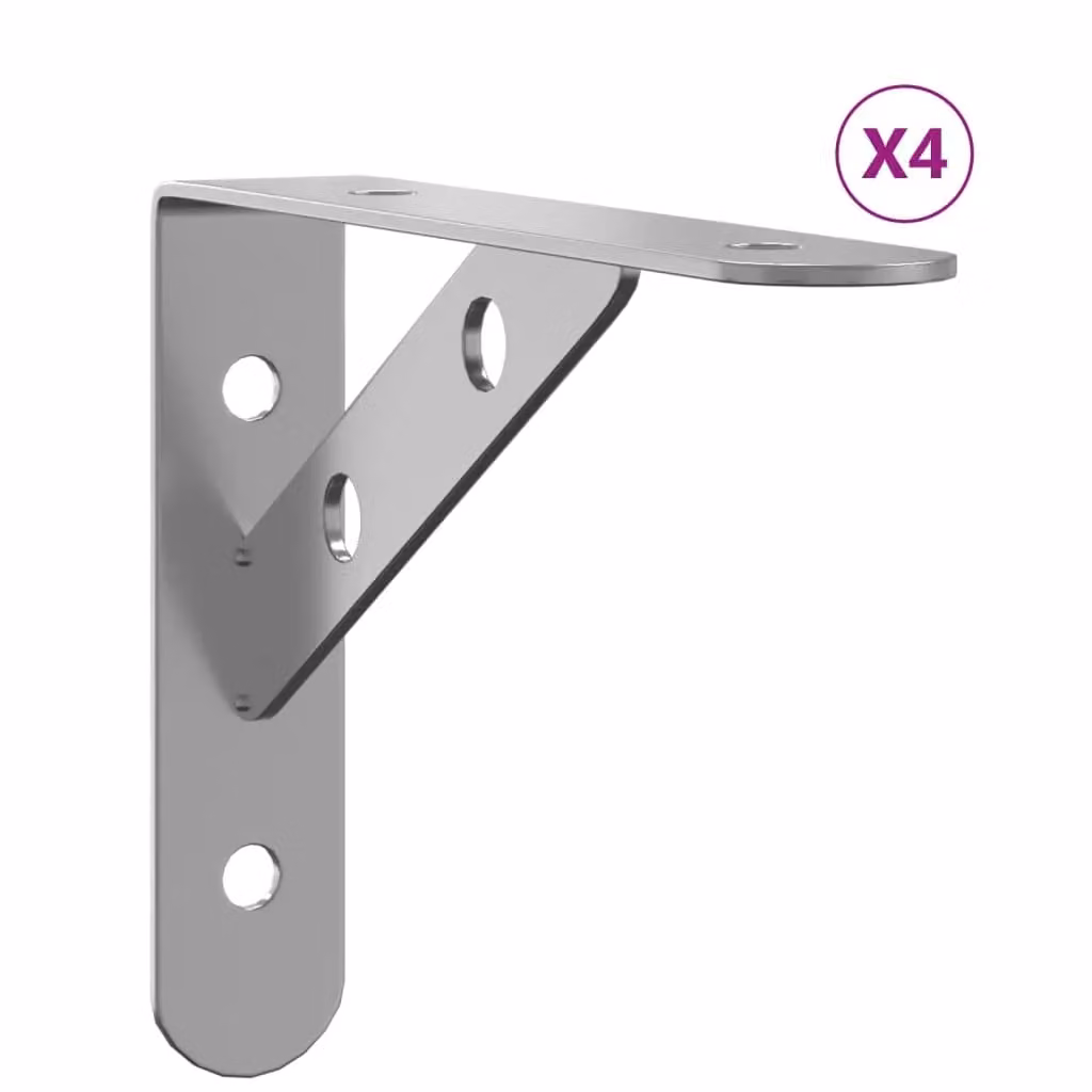 Berkfield Silver Stainless Steel Wall Mounted Shelf Brackets, 4 Pack, W: 15 cm, D: 11.5 cm, H: 2.5 cm – 2