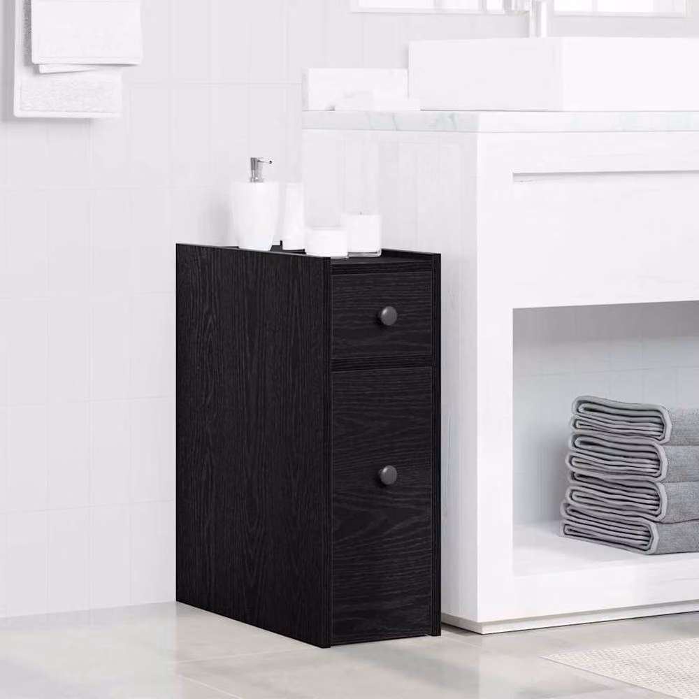 Berkfield Home Narrow Bathroom Cupboard with Wheels in Black Oak Matt Engineered Wood – 2