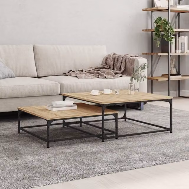 Berkfield Home Nesting Coffee Tables, 2 Piece Set in Brown Sonoma Oak Engineered Wood – 1