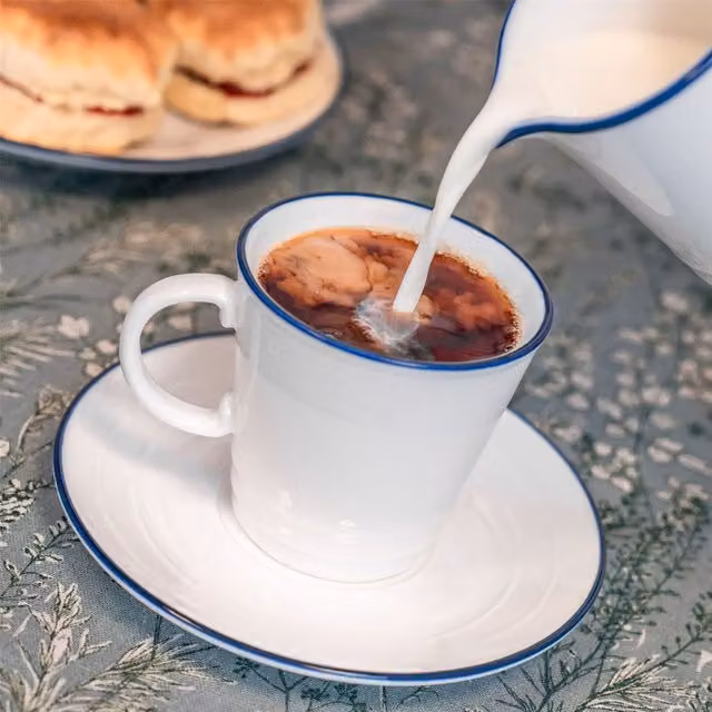 Nicola Spring 12-Piece White Porcelain Farmhouse Teacups and Saucers Set, 270ml
