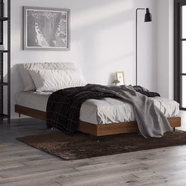Berkfield Home Modern Bed Frame in Brown Oak, W/D/H: 100 x 200 cm – 1