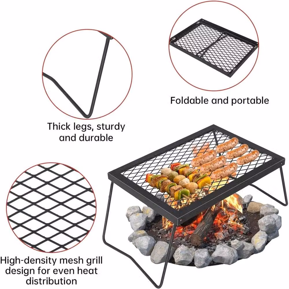 VOGREX Portable Folding Charcoal BBQ Tabletop Camping Grill in Black, W/D/H: 43.18 x 30.99 x 22.86 cm – 6