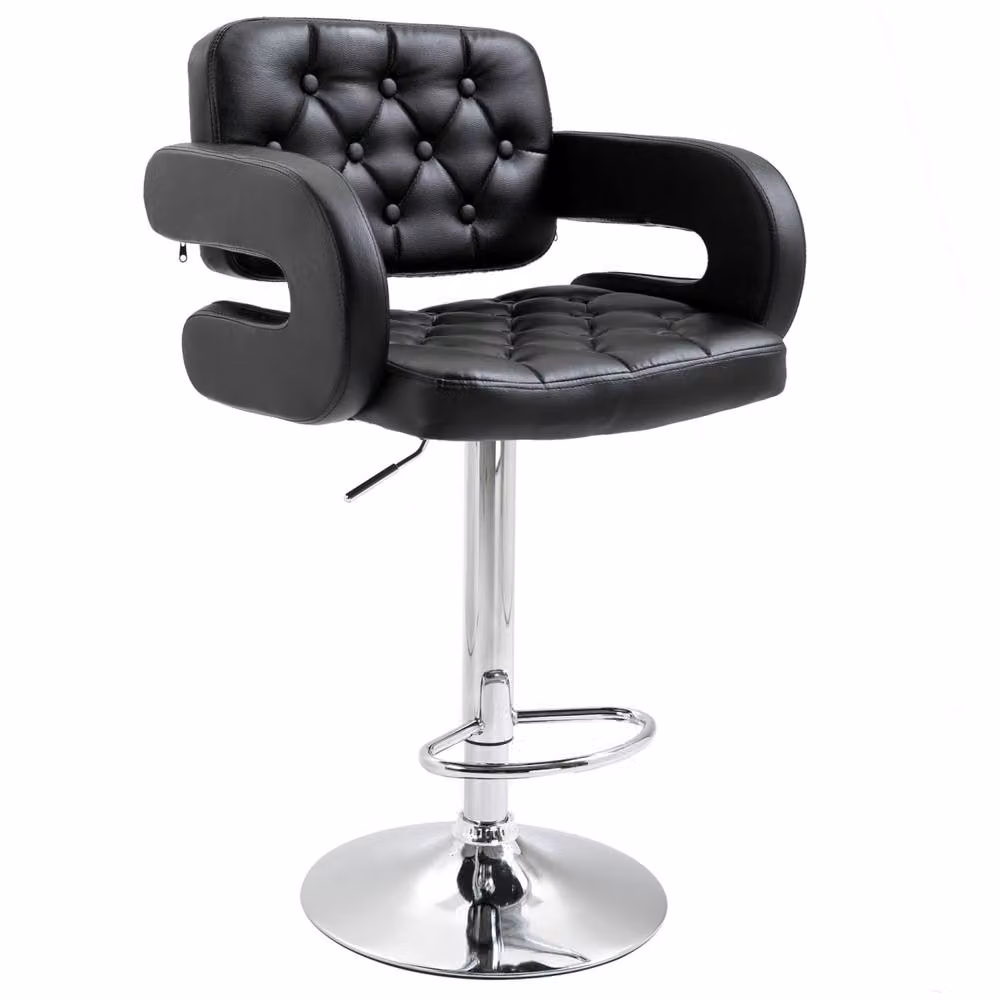 Wyld Haus Rina Black Faux Leather Adjustable Swivel Bar Stool with Armrests – 2