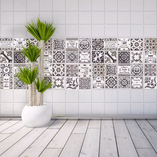 Walplus Tile Look Wall Tile Stickers in Brown, Black and White, 10 x 10 cm, 24 Pack