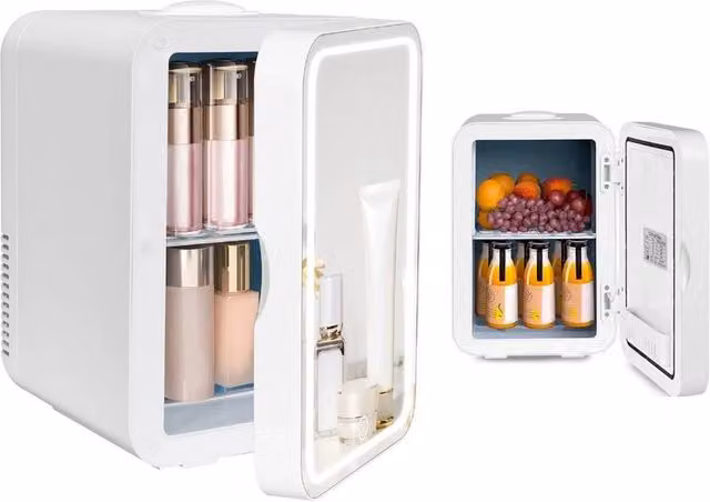 FLAVORA 8L Portable Mini Fridge and Warmer with LED Interior Light and Mirror in White, W/D/H: 15 x 15 x 100 cm – 1