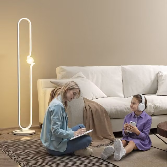 HOMCOM Dimmable LED Floor Lamp with Glass Night Light in White