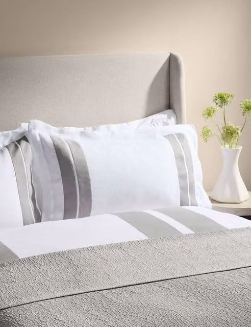 M&S x Kelly Hoppen Grey Pure Cotton Textured Jacquard Bedspread