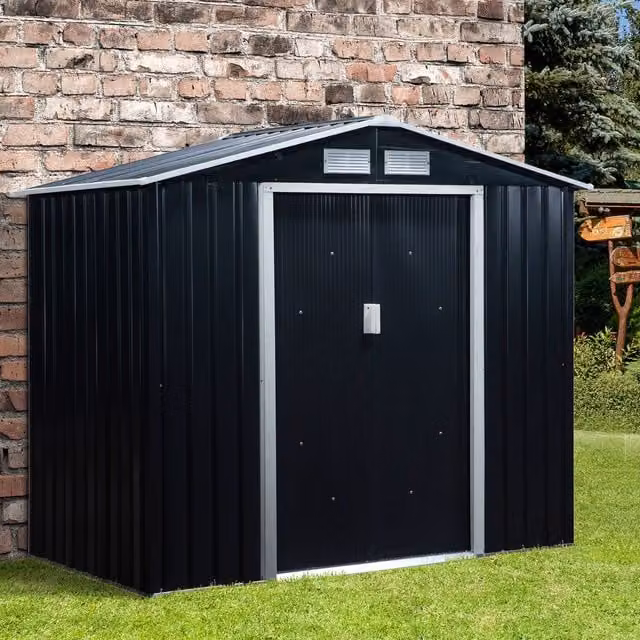 Outsunny Large Galvanised Steel Garden Storage Shed with Sliding Doors in Dark Grey