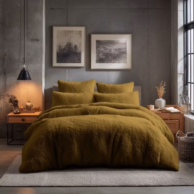 Home Sweet Home UK Teddy Bear Fleece Duvet Cover and Pillowcase Set, Yellow, W/D/H: 180 x 200 cm