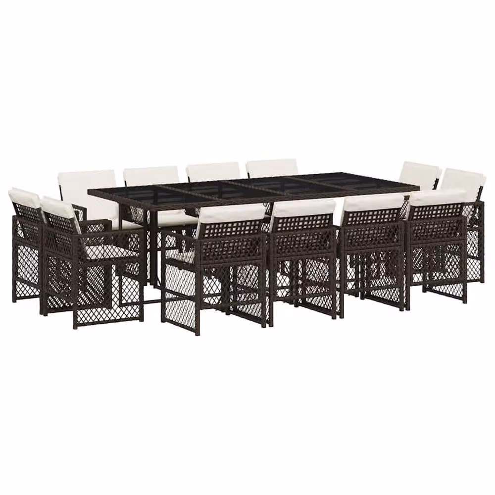 Berkfield Home 13 Piece Brown Poly Rattan Garden Dining Set with Cushions – 2