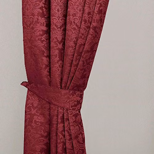 HOMESCAPES Wine Red Super Luxury Velvet Jacquard Curtain Tie Backs, Pair of 2 – 1