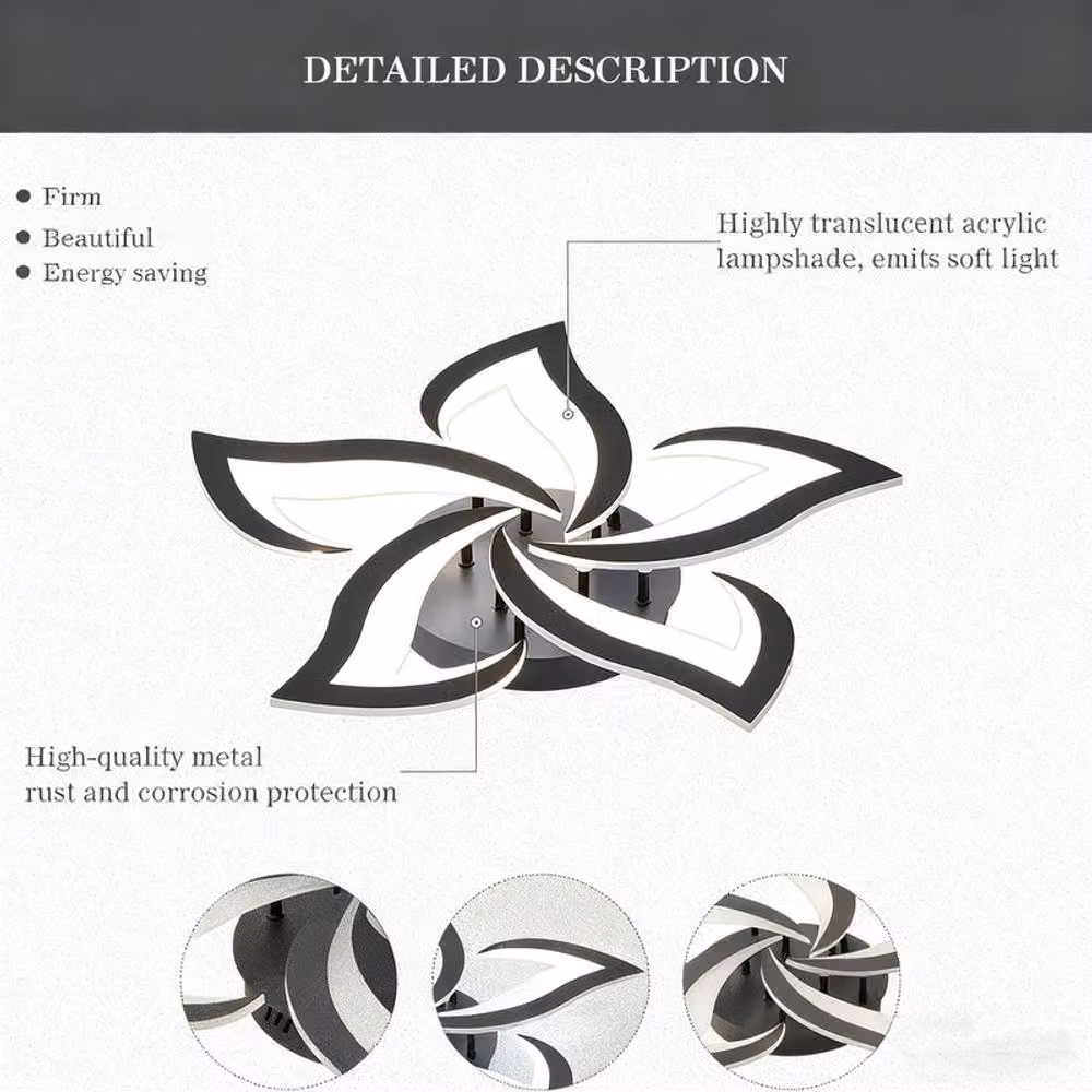 COMELY 60W LED Ceiling Light with Creative Petal Design in Black, 6500K Cool White – 4
