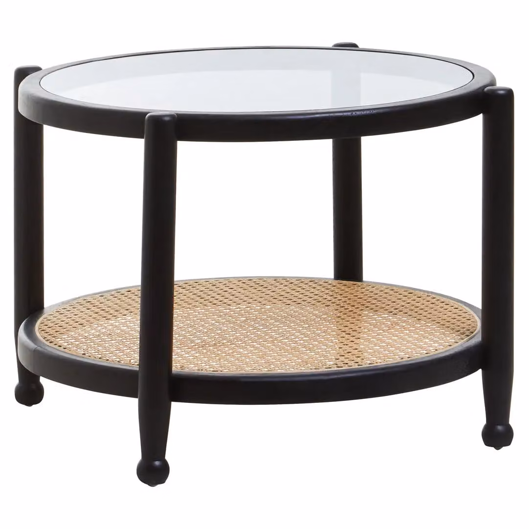 Orsina Cebu Round Rattan and Glass Coffee Table in Black – 2