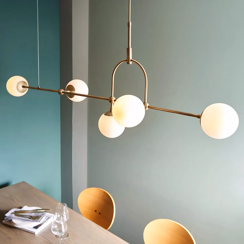 Loops Antique Brass Linear Bar Pendant Light with Transparent Glass Shades and Adjustable Stem – 3