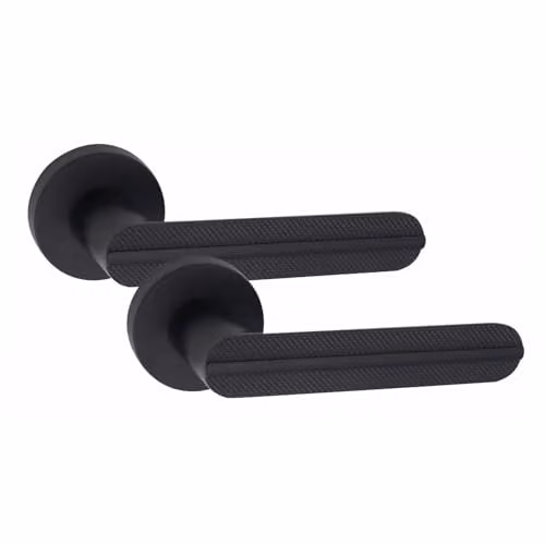 Golden Grace Lima Door Handles on Round Rose, 1 Pair, Matt Black Finish – 1
