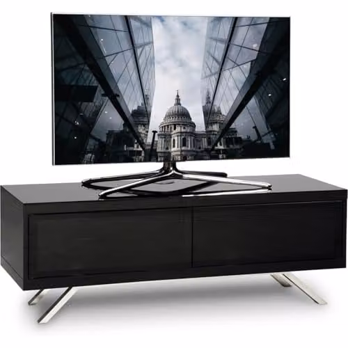 MDA Designs Tucana 1200 Hybrid Black TV Cabinet Stand with Glass Doors, W/D/H: 120 x 40 x 42 cm