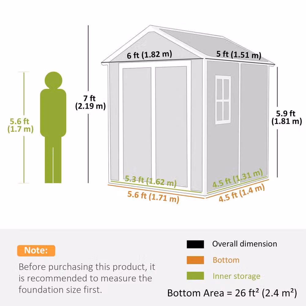 Rolipo Plastic Garden Shed in Dark Grey with Floor, Window and Lockable Doors, W/D/H: 182 x 151 x 219 cm – 4