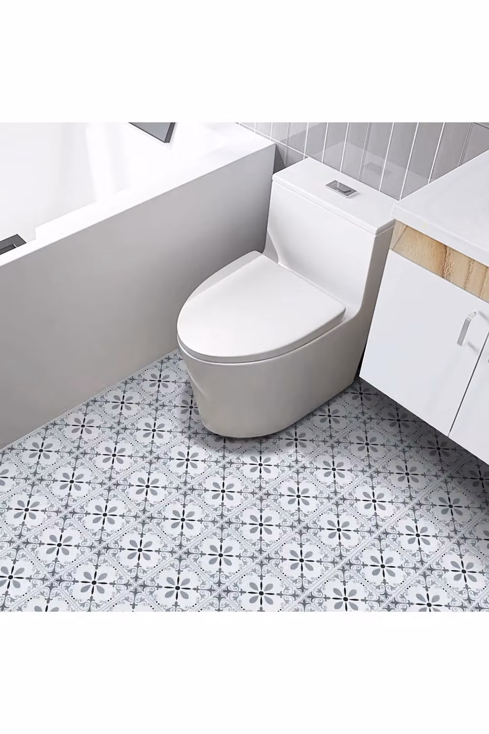 Living and Home 10-Piece Self-Adhesive Floral Pattern PVC Wall and Floor Tile Stickers, Grey, W/D: 20 x 20 cm – 2