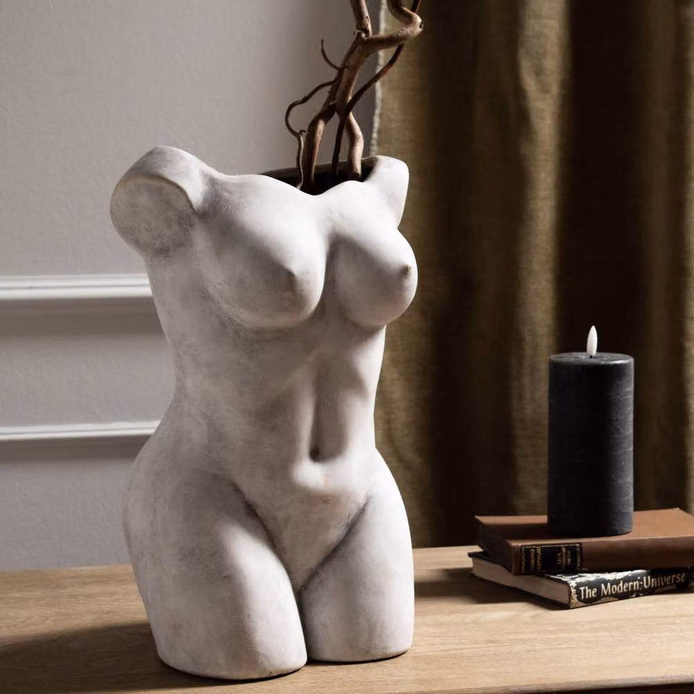 Love Lace Beige Stone and Ceramic Female Figure Tabletop Vase – 2