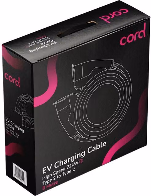 Cord Type 2 to Type 2 Three Phase EV Charging Cable, 22kW, 5 Metre, Black