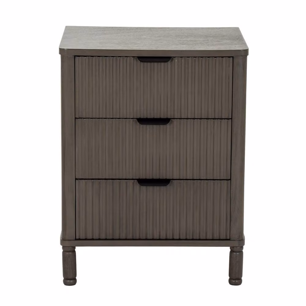 Lemon Pavilion Furniture and Decor Reed Collection 3 Drawer Bedside Table in Brown and Taupe, W: 45 cm, D: 40 cm, H: 58 cm – 2