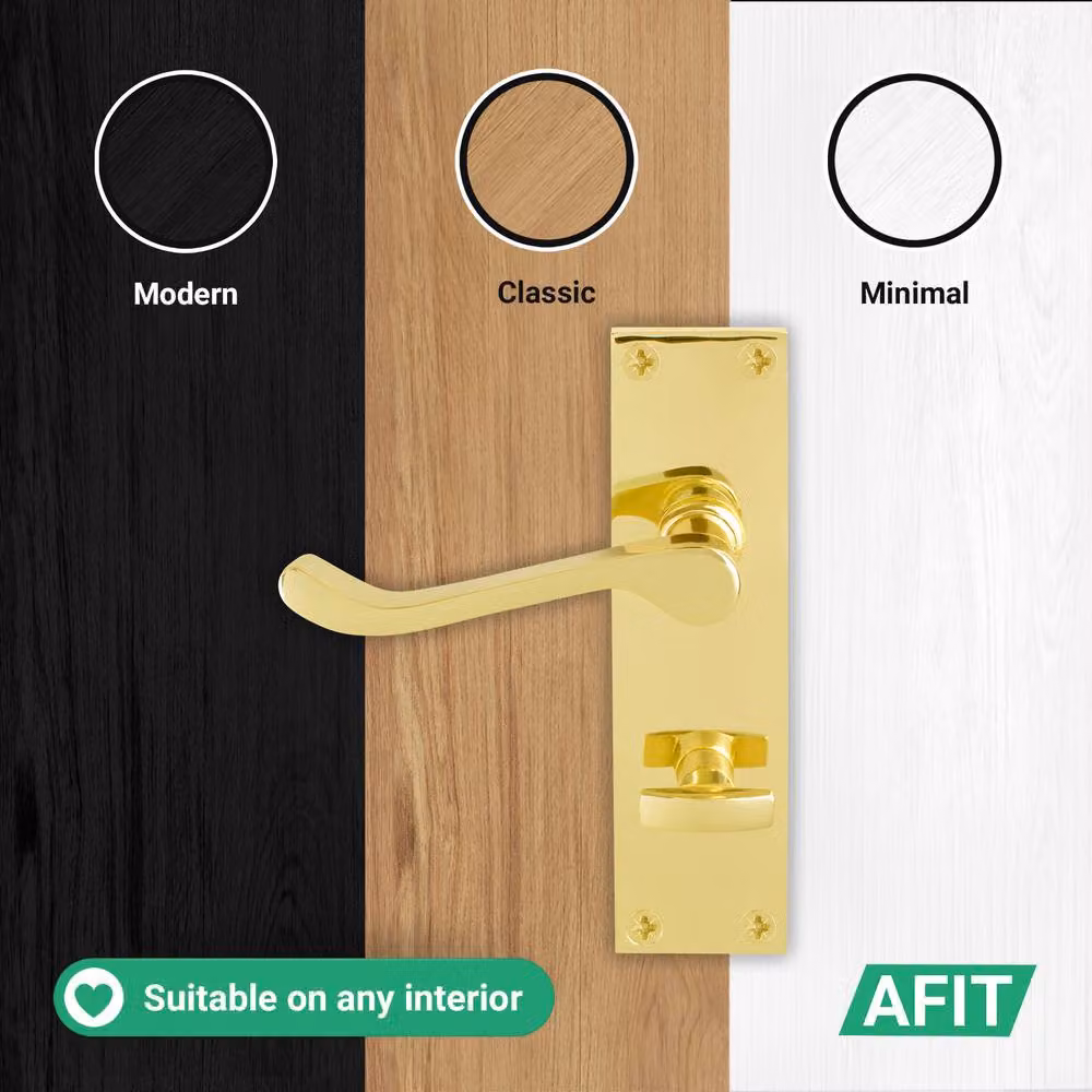 AFIT Polished Brass Scroll Privacy Bathroom Door Handle, Gold, 1 Pair – 3