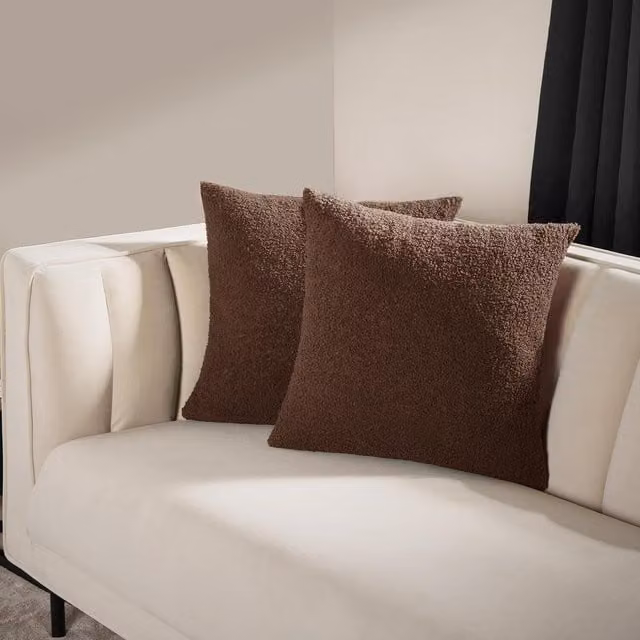 Highams Range Pack of 2 Brown Boucle Square Cushion Covers
