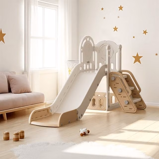 Komore 2-in-1 Plastic Toddler Slide Play Set in Orange and White