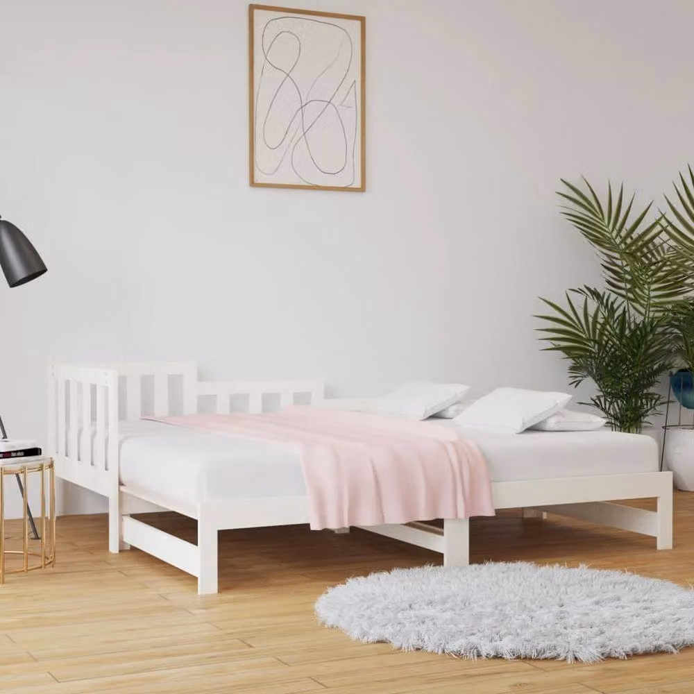 Berkfield Home White Lacquered Solid Wood Pine Pull-out Day Bed with Drawers, W/D/H: 181 x 90 x 68.5 cm – 2