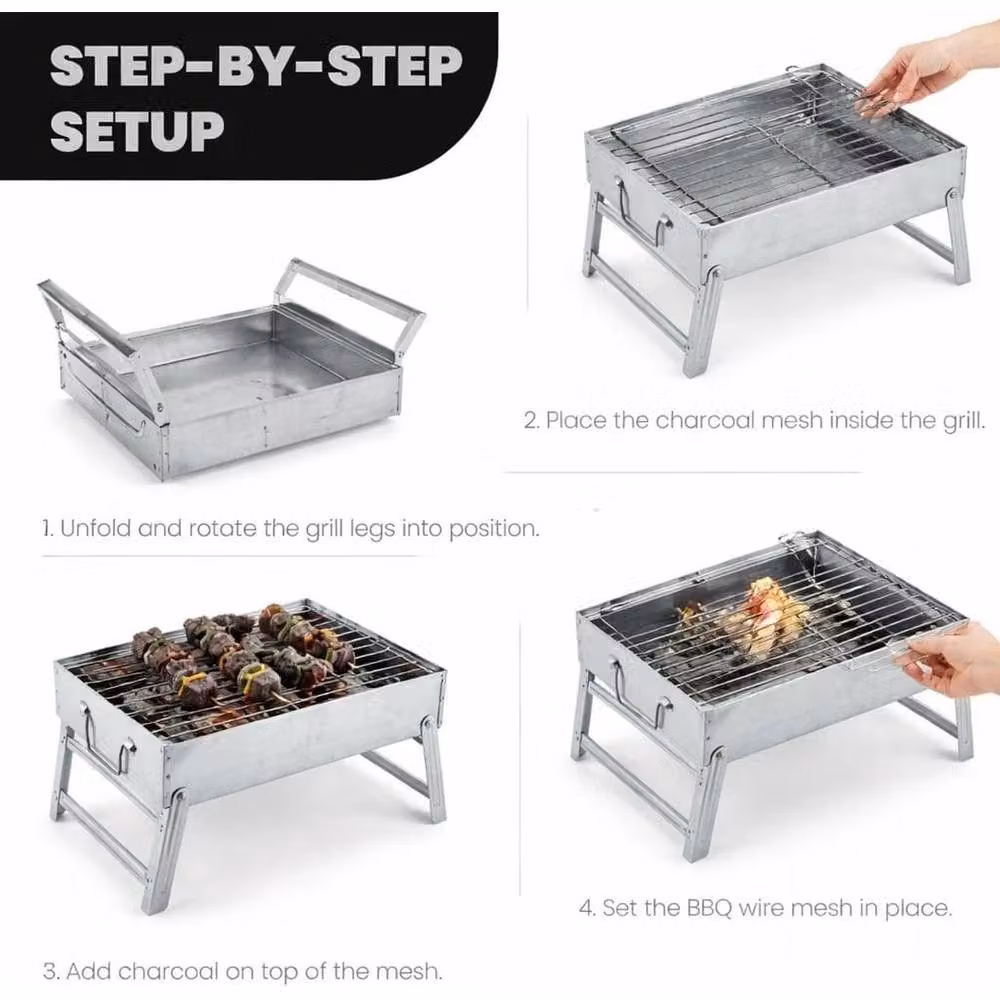 VOGREX Foldable Tabletop Charcoal BBQ Grill in Silver Steel, W/D/H: 39.0 x 24.0 x 22.0 cm – 4