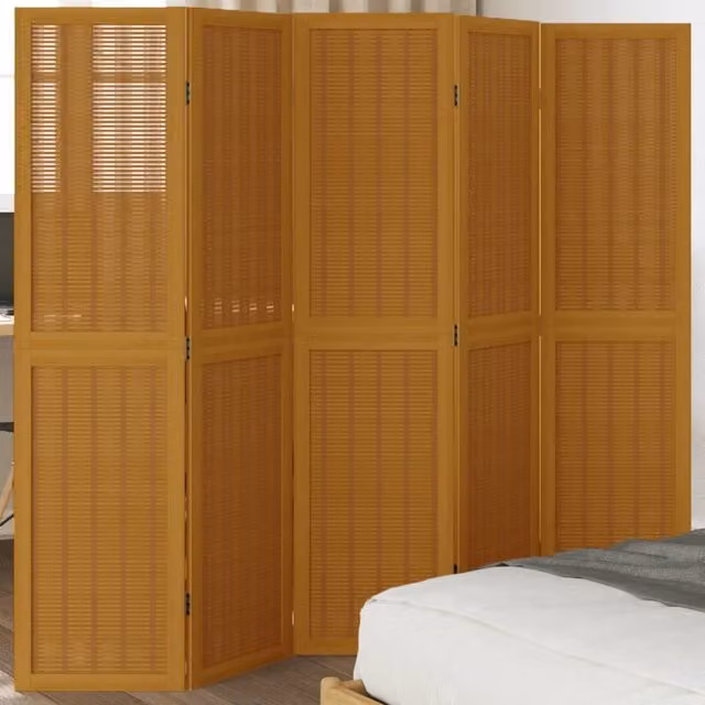 Berkfield Home 5 Panel Room Divider in Brown Solid Paulownia Wood