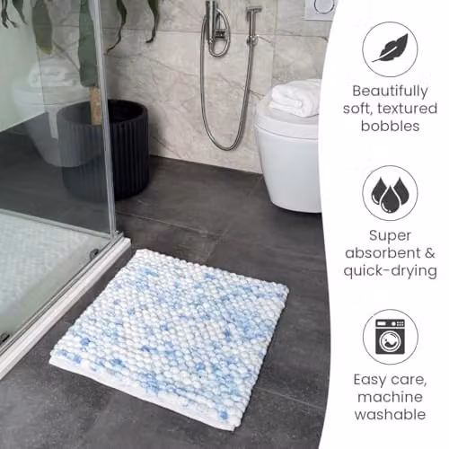 Allure Bath Fashions Marl Chunky Bobble Square Bath Mat, Blue, W/D/H: 50 x 50 x 50 cm – 3